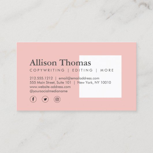 Eenvoudig en minimaal Roze Vierkant Modern Visitekaartje (Achterkant)