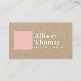 Eenvoudig en minimaal roze vierkant op Kraft Visitekaartje