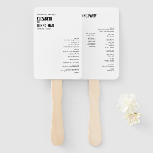 Eenvoudig en minimaal Typografie Wedding Program F Handwaaier (Voorkant en achterkant)