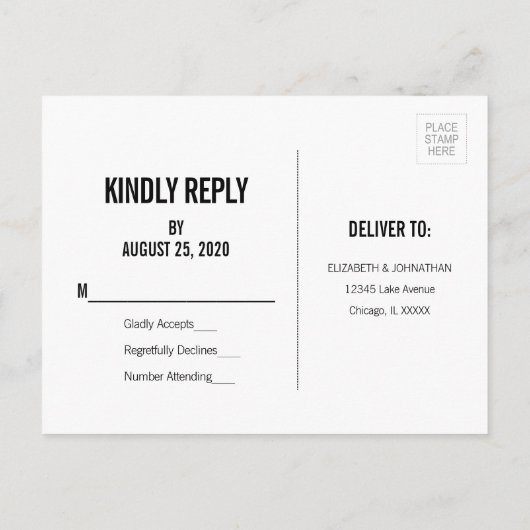 Eenvoudig en minimaal Typografie Wedding RSVP-Brie Uitnodiging Briefkaart (Achterkant)
