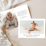 Eenvoudig en minimalistisch 2 de Aankondiging van<br><div class="desc">Deze eenvoudige en elegante,  geslachtsneutrale geboorteaankondiging bevat twee foto's van uw pasgeboren baby en minimale,  schone tekst. De achterkant van de kaart heeft extra ruimte voor een persoonlijk bericht. Een stijlvolle,  zwarte en witte look die de focus op je baby legt!</div>