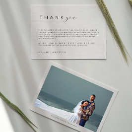 Eenvoudig en minimalistisch fotoscript bruiloft bedankkaart
