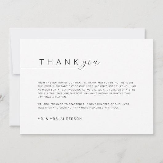 Eenvoudig en minimalistisch fotoscript bruiloft bedankkaart (Achterkant)