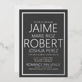 EENVOUDIG EN MINIMALISTISCH Koolsteengrijs huwelij Folie Uitnodiging