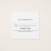 Eenvoudig en modern bedrijfscadeaubon vierkante visitekaartjes (Achterkant)