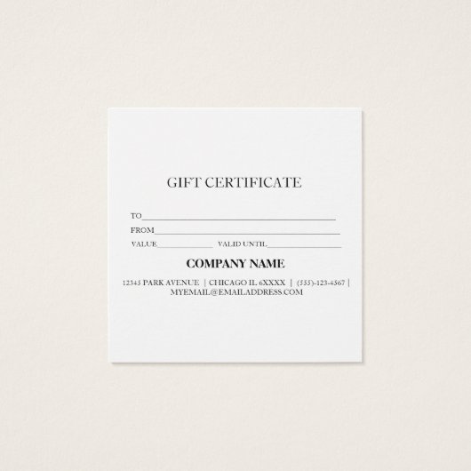 Eenvoudig en modern bedrijfscadeaubon vierkante visitekaartjes (Achterkant)