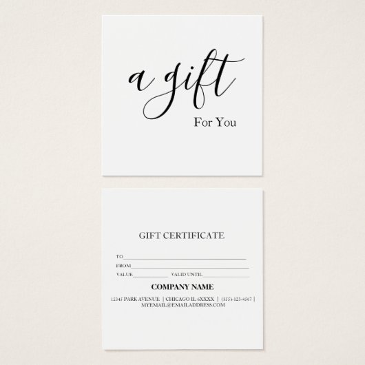 Eenvoudig en modern bedrijfscadeaubon vierkante visitekaartjes (Voorkant /achterkant)