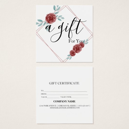 Eenvoudig en modern bedrijfscadeaubon vierkante visitekaartjes (Voorkant /achterkant)