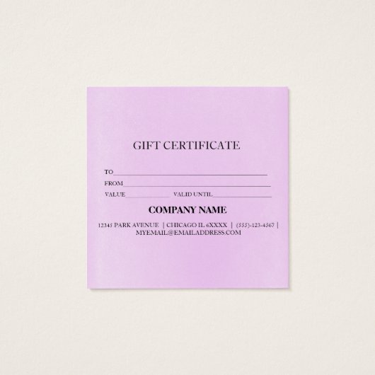 Eenvoudig en modern bedrijfscadeaubon vierkante visitekaartjes (Achterkant)