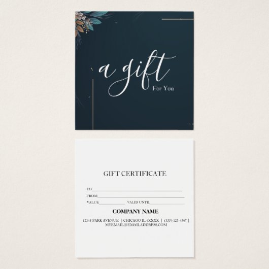 Eenvoudig en modern bedrijfscadeaubon vierkante visitekaartjes (Voorkant /achterkant)