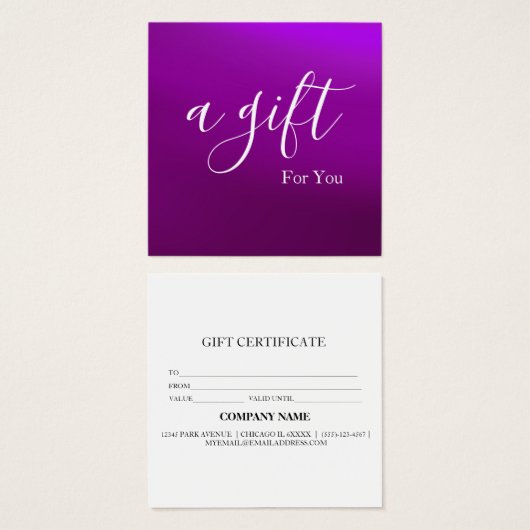 Eenvoudig en modern bedrijfscadeaubon vierkante visitekaartjes (Voorkant /achterkant)