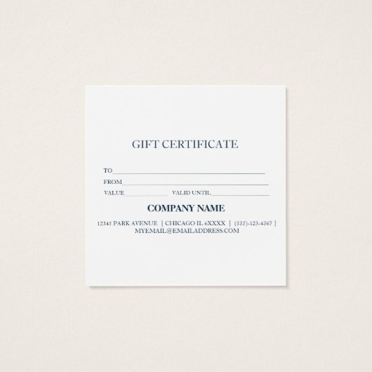 Eenvoudig en modern bedrijfscadeaubon vierkante visitekaartjes (Achterkant)