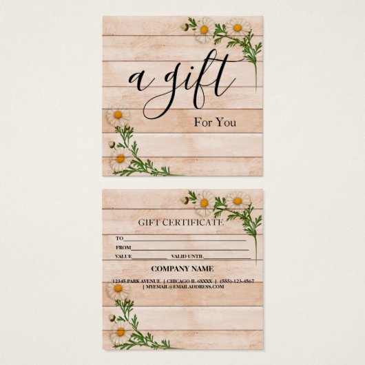 Eenvoudig en modern bedrijfscadeaubon vierkante visitekaartjes (Voorkant /achterkant)