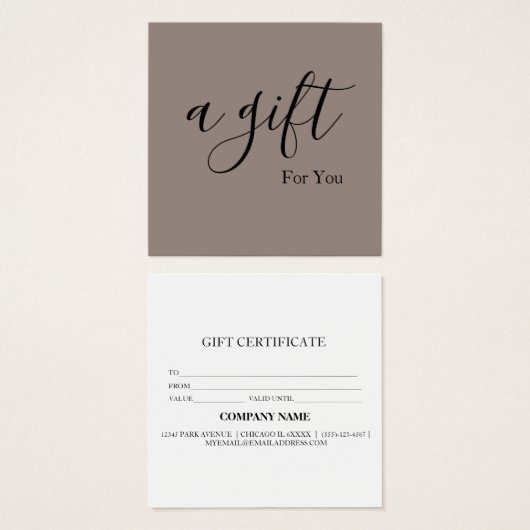 Eenvoudig en modern bedrijfscadeaubon vierkante visitekaartjes (Voorkant /achterkant)