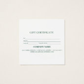 Eenvoudig en modern bedrijfscadeaubon vierkante visitekaartjes (Achterkant)