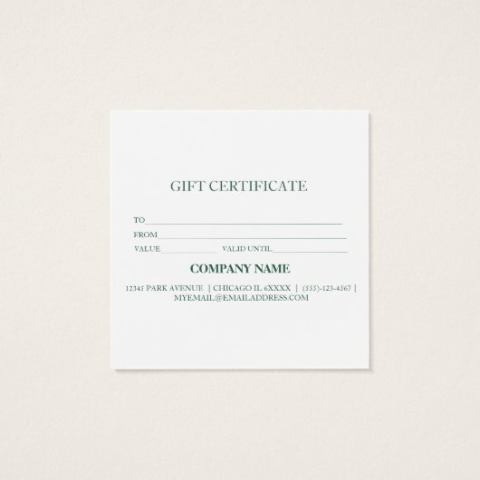 Eenvoudig en modern bedrijfscadeaubon vierkante visitekaartjes (Achterkant)