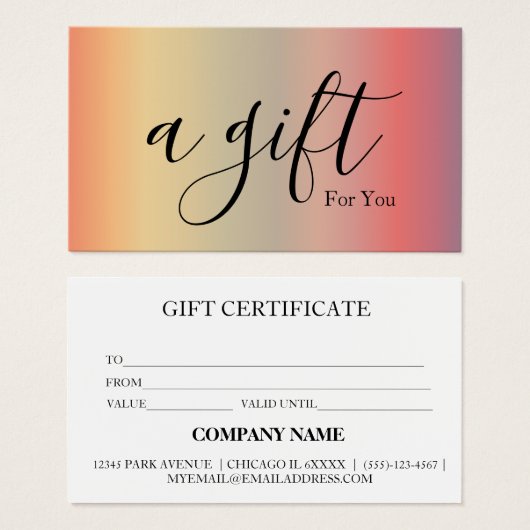 Eenvoudig en modern bedrijfscadeaubon visitekaartje (Voorkant /achterkant)