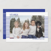Eenvoudig en modern blauw en witte gestreept hanuk feestdagenkaart (Voorkant / Achterkant)