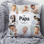 Eenvoudig en modern | Foto-collage voor Papa Kussen<br><div class="desc">Deze eenvoudige zwarte en witte kussen zijn voorzien van een fotoraster met acht van uw persoonlijke familiefoto's, en een gedurfde moderne typografie die "papa" zegt. Er is ook een schattig, neutraal grijs hart. Een simpel en minimalistisch stokje voor je opa of opa op Vaderdag of wanneer je hem wilt laten...</div>