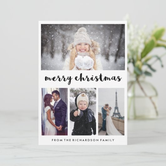 Eenvoudig en modern kerst | 4 Foto Feestdagenkaart (Staand voorkant)