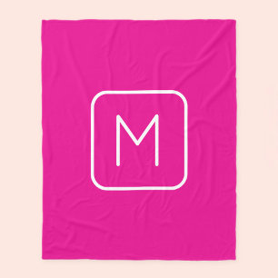 Eenvoudig en modern monogram Initiaal   Roze en wi Fleece Deken