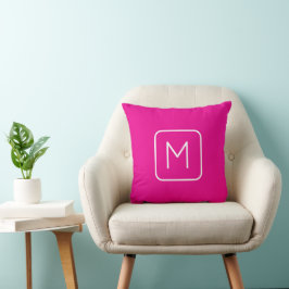 Eenvoudig en modern monogram Initiaal | Roze en wi Kussen