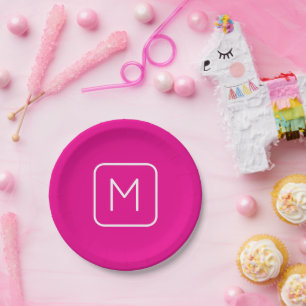 Eenvoudig en modern monogram Initiaal   Roze en wi Papieren Bordje