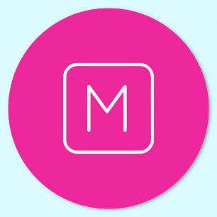 Eenvoudig en modern monogram Initiaal   Roze en wi Ronde Sticker