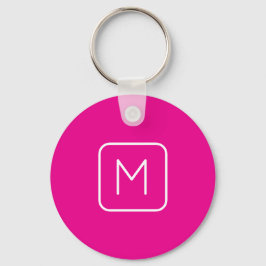 Eenvoudig en modern monogram Initiaal | Roze en wi Sleutelhanger