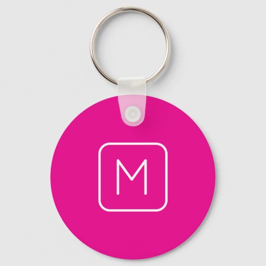 Eenvoudig en modern monogram Initiaal | Roze en wi Sleutelhanger (Voorkant)