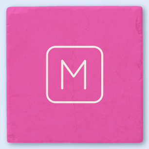 Eenvoudig en modern monogram Initiaal   Roze en wi Stenen Onderzetter