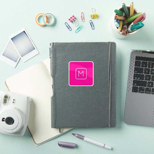 Eenvoudig en modern monogram Initiaal | Roze en wi Sticker (iPad Cover)