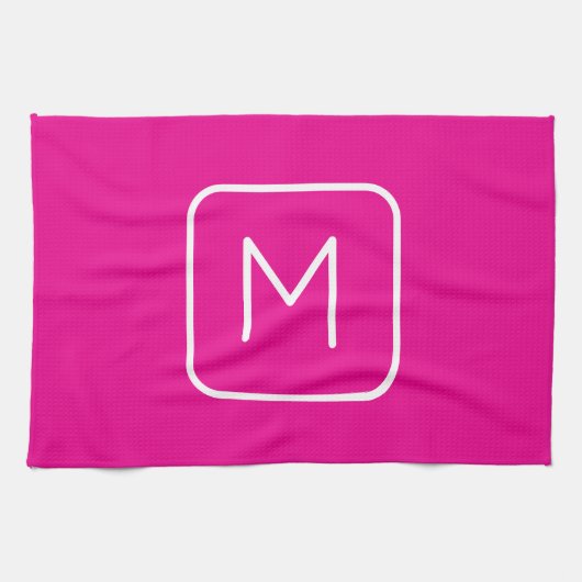 Eenvoudig en modern monogram Initiaal | Roze en wi Theedoek (Horizontaal)