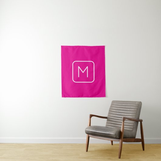 Eenvoudig en modern monogram Initiaal | Roze en wi Wandkleed (In situ)