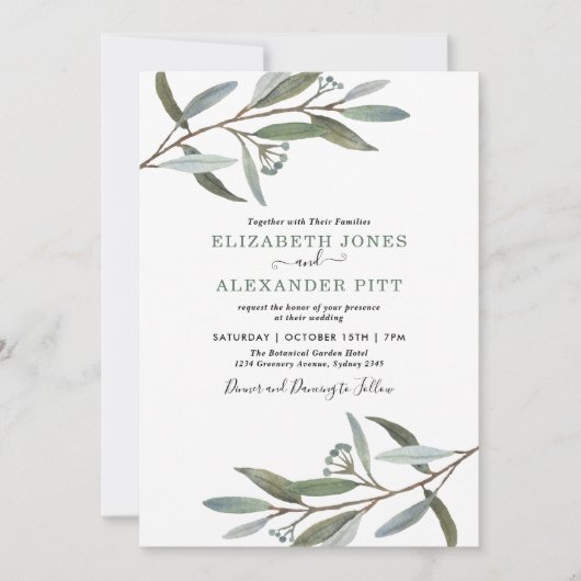 Eenvoudig en schoon Eucalyptus Greenery Wedding Kaart (Voorkant)
