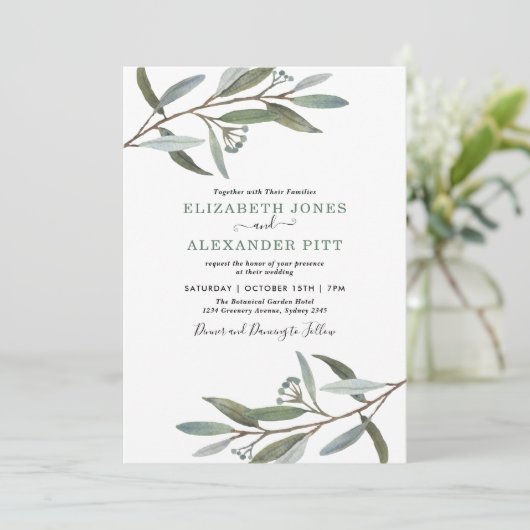 Eenvoudig en schoon Eucalyptus Greenery Wedding Kaart (Staand voorkant)