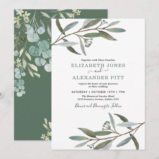 Eenvoudig en schoon Eucalyptus Greenery Wedding Kaart (Voorkant / Achterkant)