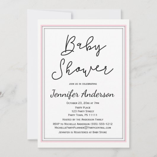 Eenvoudig en schoon Roze Wit Zwart Baby shower Kaart (Voorkant)