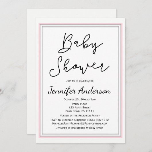 Eenvoudig en schoon Roze Wit Zwart Baby shower Kaart (Voorkant / Achterkant)