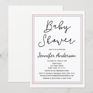 Eenvoudig en schoon Roze Wit Zwart Baby shower Kaart