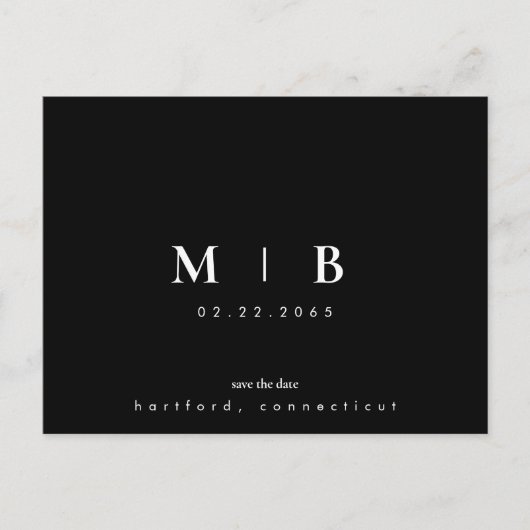 Eenvoudig en stijlvol B/W-monogram waarop u de dat Aankondigingskaart (Voorkant)