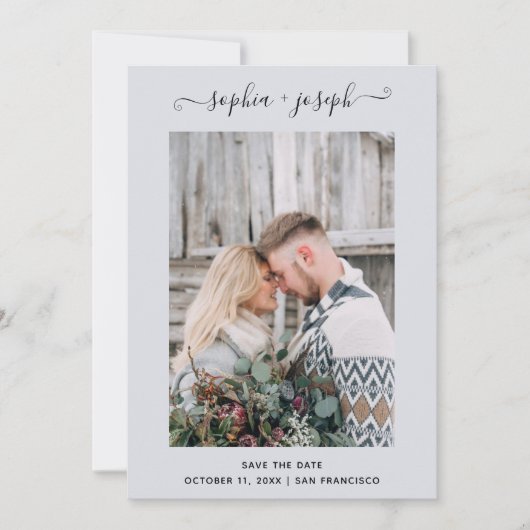 Eenvoudig en Stijlvol | Foto Minimaal Lichtblauw Save The Date (Voorkant)