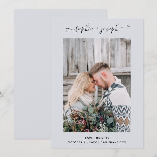 Eenvoudig en Stijlvol | Foto Minimaal Lichtblauw Save The Date (Voorkant / Achterkant)