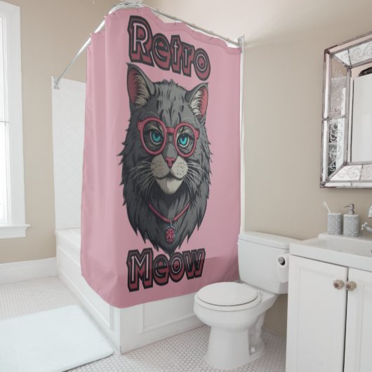 Eenvoudig en stijlvol grijs Cat Art Design Douchegordijn (In situ)