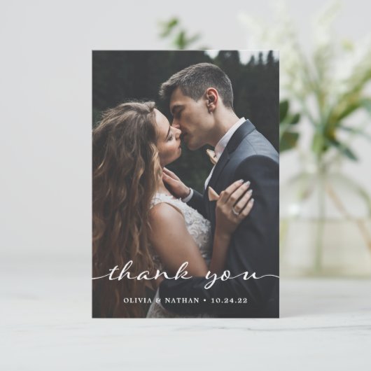 Eenvoudig en stijlvol | Modern Two Photo Wedding Bedankkaart (Staand voorkant)