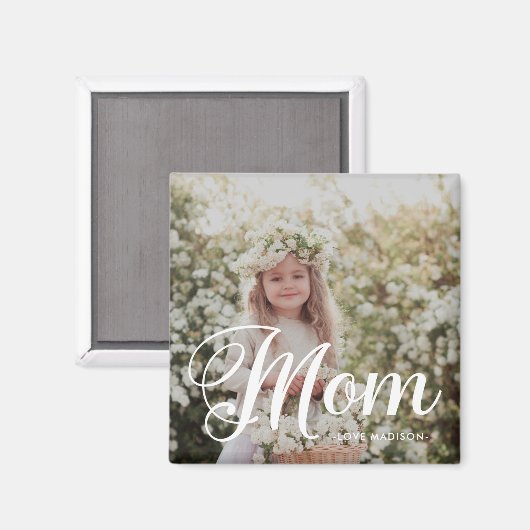 Eenvoudig en stijlvol Mom Script Photo Keepsake Magneet (Voorkant / Achterkant)
