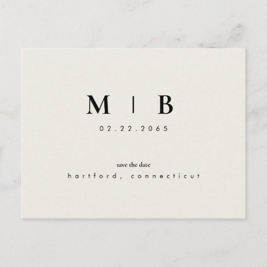 Eenvoudig en stijlvol Monogram beige Save the Date Aankondigingskaart (Voorkant)