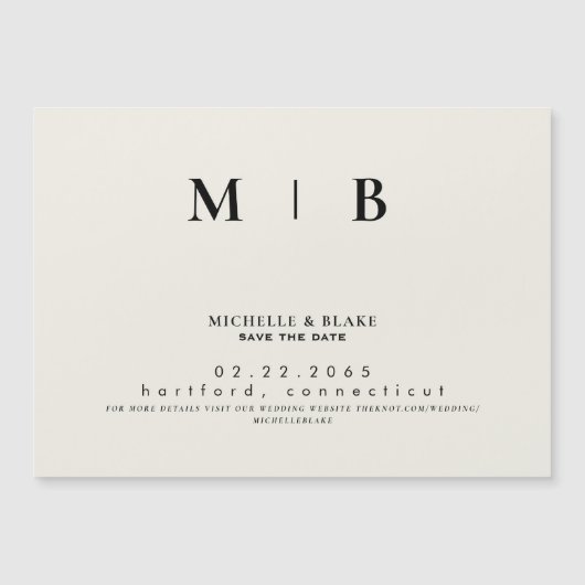 Eenvoudig en stijlvol Monogram beige Sparen de Dat Magnetische Uitnodiging (Voorkant)