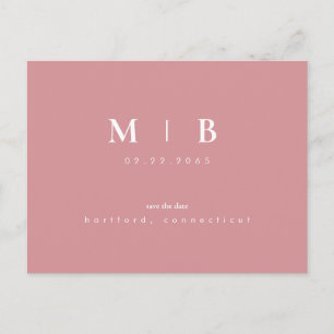 Eenvoudig en stijlvol Monogram Blush Sparen de Dat Aankondigingskaart
