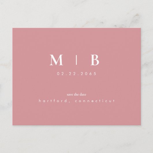 Eenvoudig en stijlvol Monogram Blush Sparen de Dat Aankondigingskaart (Voorkant)